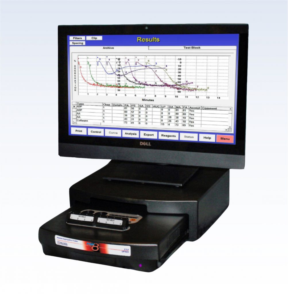 The Bio/Data PAP-8E Platelet Aggregometer, touch screen profiler is the world's most advanced aggregometer for laboratory applications.
